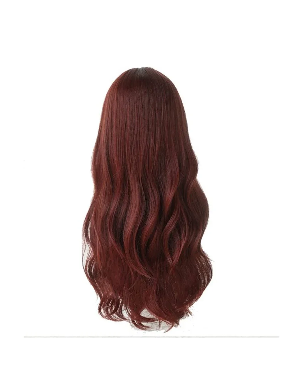 Women's Wine Red Heat Resistant Synthetic Fiber Long Straight Wigs Bangs